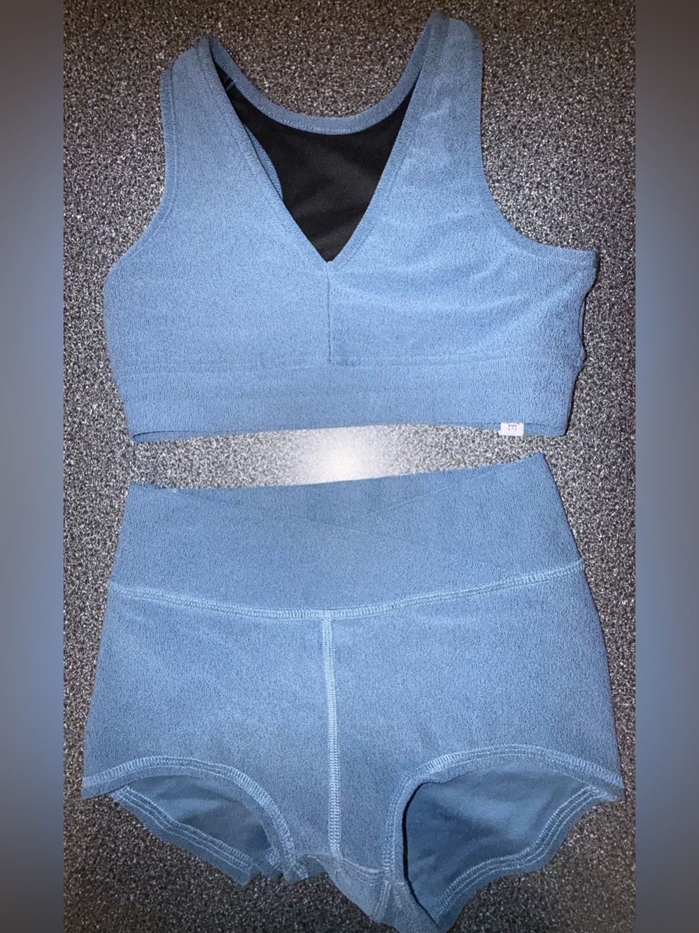 Five Dancewear 2 Piece Set Heathered Blue Bra Top and Shorts Size Youth XL